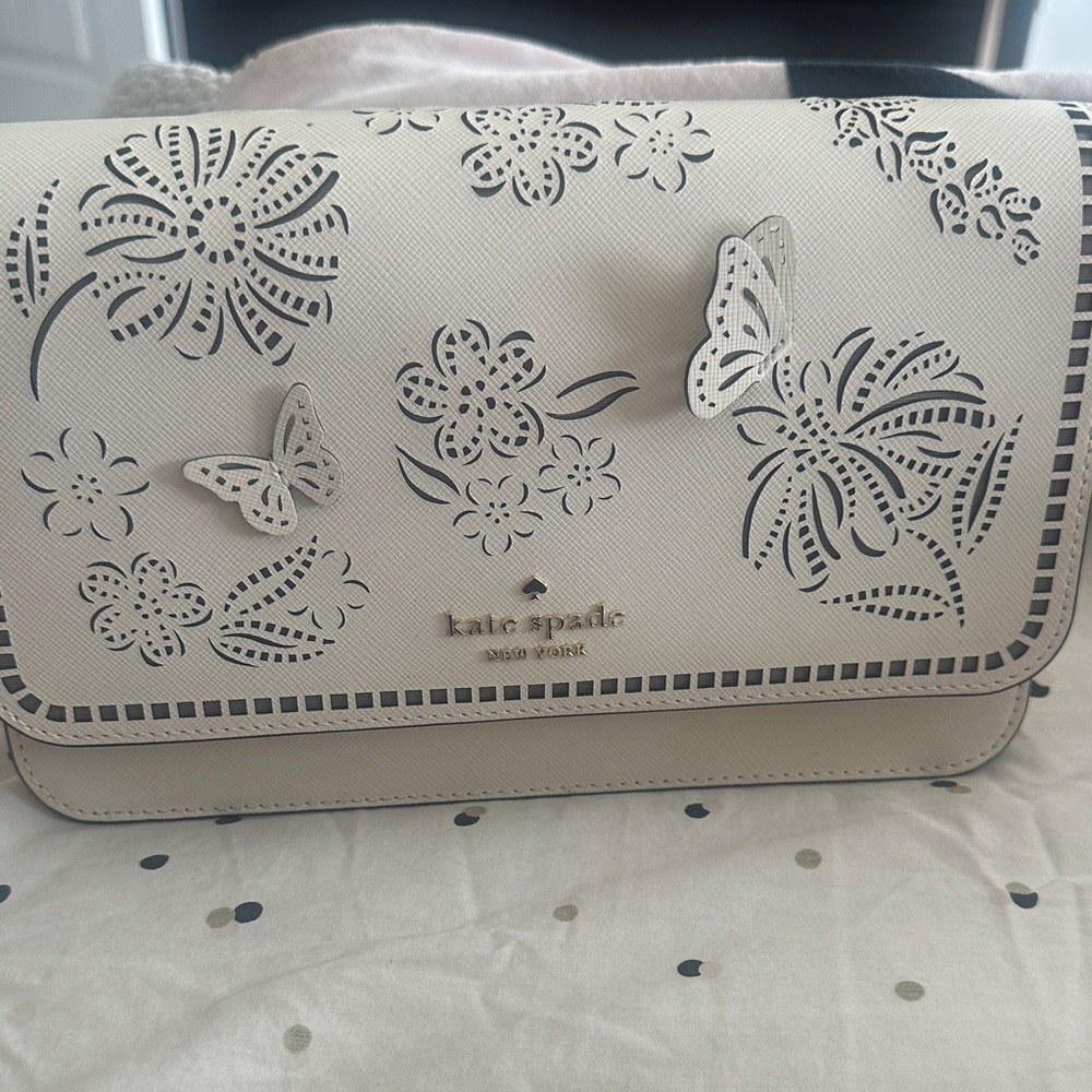 Kate Spade Cream Floral and Butterfly Cutout Clutch